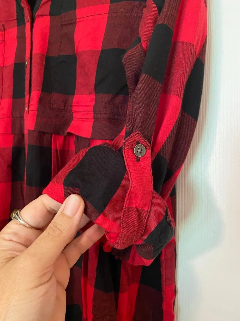 SO - Red and Black Buffalo Plaid Shirt Dress Long Sleeve - Size: XXL - Picture 5 of 10